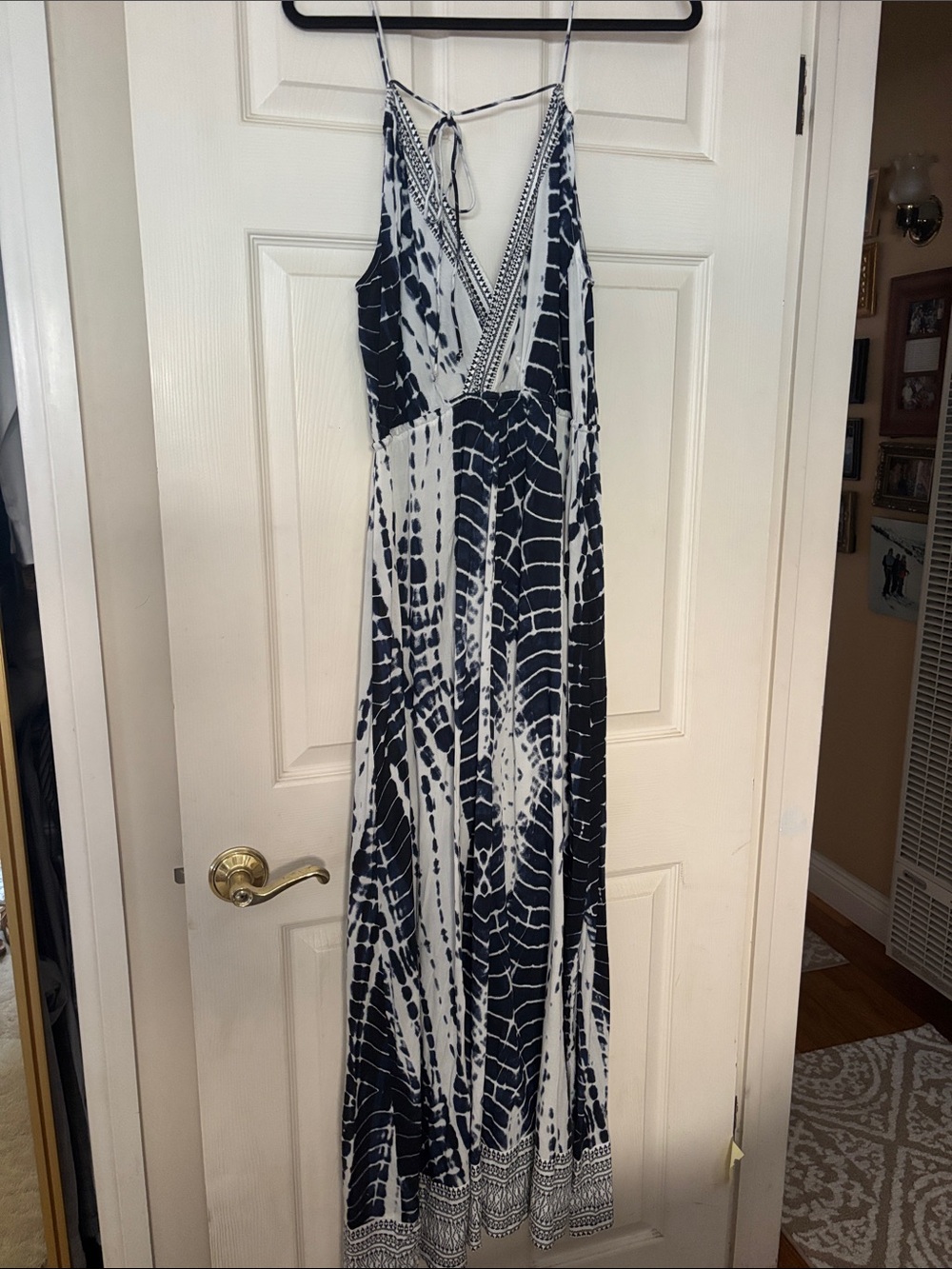 Venus Women's Black & White Tie-Dye Maxi Dress with Spaghetti Straps - Picture 3 of 6